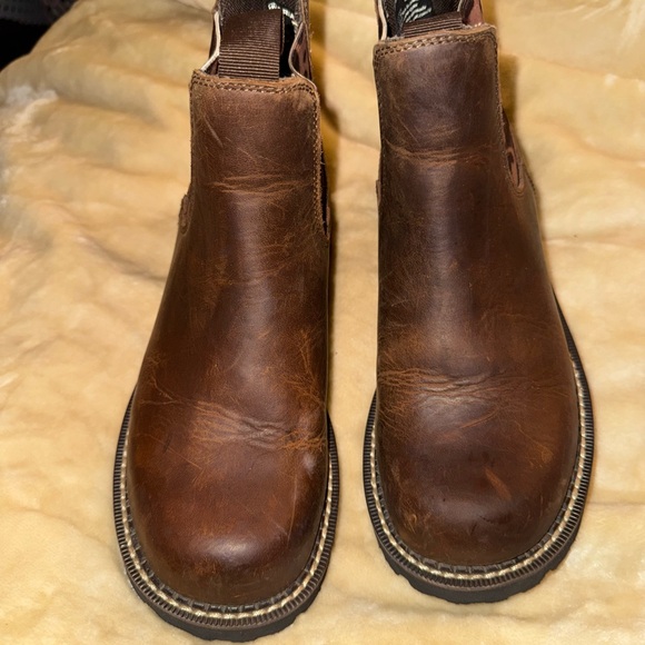 Ariat Brown Leather Ankle Boots with Leopard Print - Picture 6 of 7